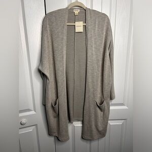 DONNI Anthropologie Ribbed Open Duster Cardigan Sweater Size OS NWT‎ Cream Gray